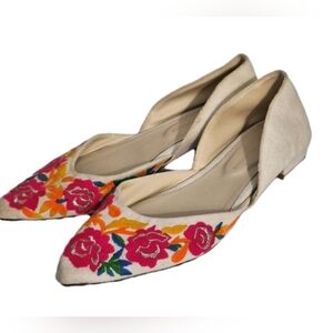 Anthropologie D'Orsay Floral Embroidered Flat Loafer Shoes Womens Size 8.5-9 GUC
